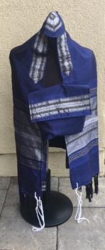 Silk Tallit- Navy and Silver