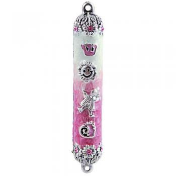 Pink Baby Mezuzah enamel