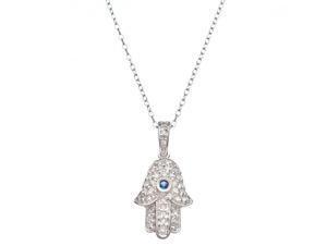 Diamond Hamsa Necklace - White Gold