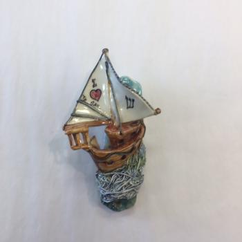 Sail Ship Mezuzah - Painted Porcelain