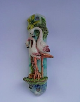 Flamingo Mezuzah 2 - Painted Porcelain