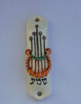Harp 2 Mezuzah - Painted Porcelain