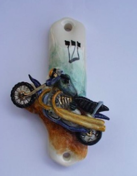 Motorcycle Mezuzah - Painted Porcelain