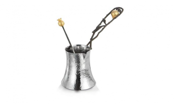 Pomegranate Pot and Spoon - Stainless Steel, Oxidized, Gold