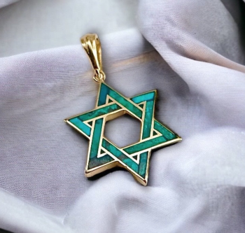 14K Gold Star of David with Eilat Stone Pendant
