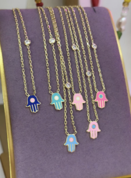 Gold-Plated Sterling Silver Colorful Enamel Hamsa Bracelet with Cz