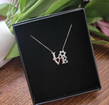 14K Gold LOVE Necklace with Diamond Star of David – Inspired by Robert Indiana