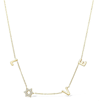 14kt Yellow Gold Star of David Love Necklace with Diamonds