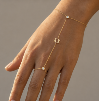 Star of David Hand Chain — 14k Gold & Diamonds