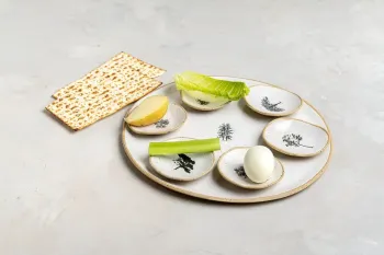 Tree Design Round Seder Plate Blue and White