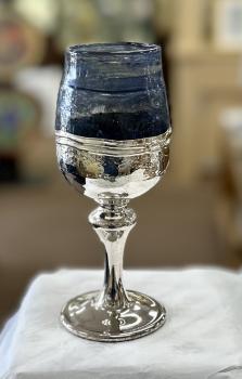 Handmade Sterling and Glass Kiddush Cup Blue