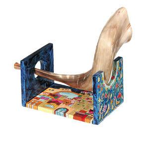 Jerusalem Shofar Stand - Painted Wood