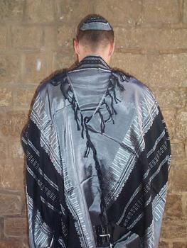 Silk Tallit - Gray with Black Design