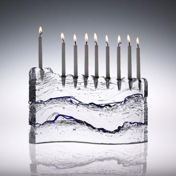 'S' Menorah Blue - Glass