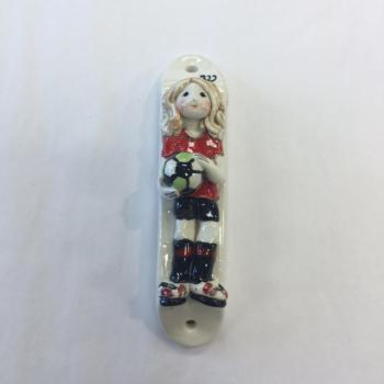 Soccer Girl Mezuzah - Painted Porcelain