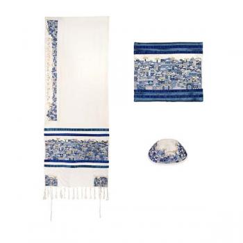 Blue Embroidered Talit Jerusalem