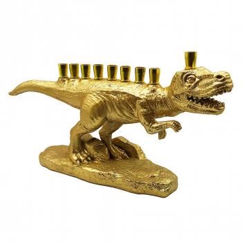 Dinosaur Hanukkah Menorah-Polyresin Gold
