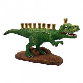 Dinosaur Hanukkah Menorah-Polyresin Green