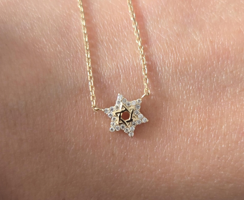 14k Gold Pave Star of David Necklace