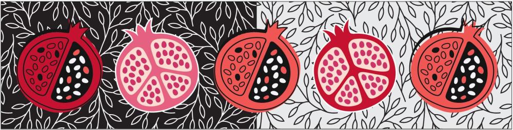 Black and White Table Runner with Pomegranates