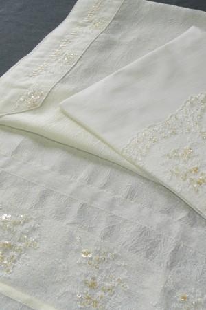 White Tallit Set with Off White Tule by Eretz Judaica
