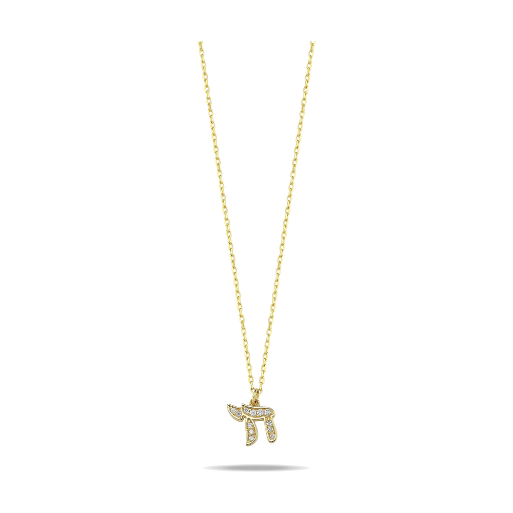 14k Gold Pave Chai Necklace