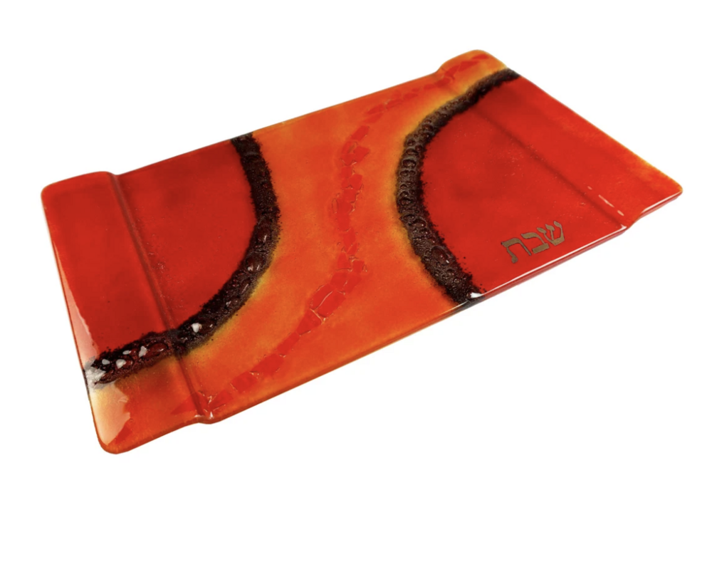 Fused Glass Challah Tray - Red Orange