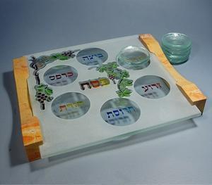 Kanot Seder Plate - Glass with Jerusalem Stone