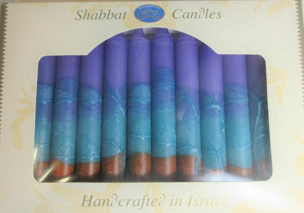 Shabbat and Holiday Candles Blue Purple Orange