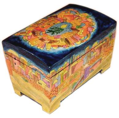 Etrog Box Jerusalem, Painted Wood by Emanuel