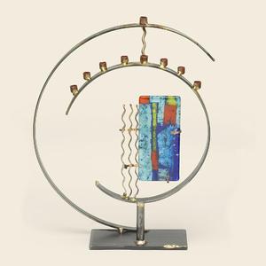 Circular Art Deco Menorah - Glass, Steel, Copper