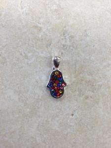 Multicolored Hamsa Necklace - Silver
