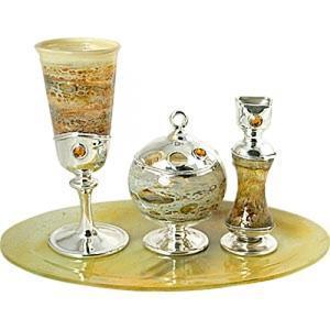 Yellow Blown Glass Havdalah Set - Sterling Silver