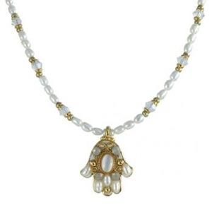 Small Beaded Pearlesque Hamsa - Metal