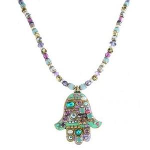 Large Pastel Beaded Hamsa - Metal