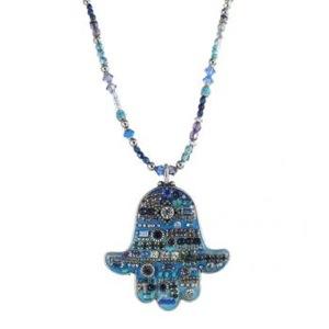 Extra Large Blue Beaded Hamsa - Metal