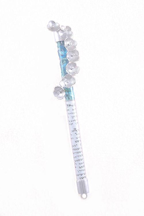 Floral Silver Mezuzah M215-W