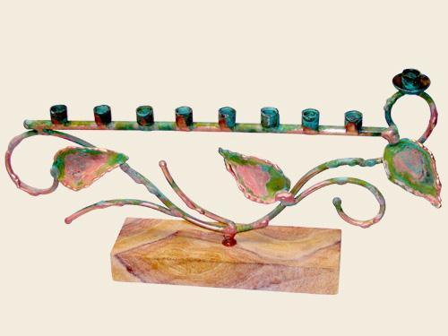 Tree of Life Menorah on Stand - Green Patina
