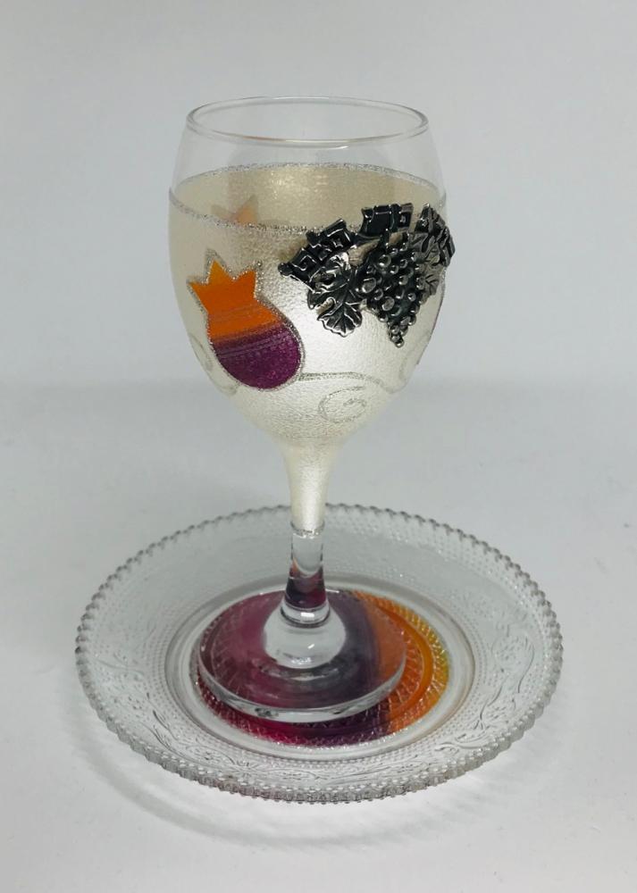 Multi color Tulip Glass Kiddush Goblet
