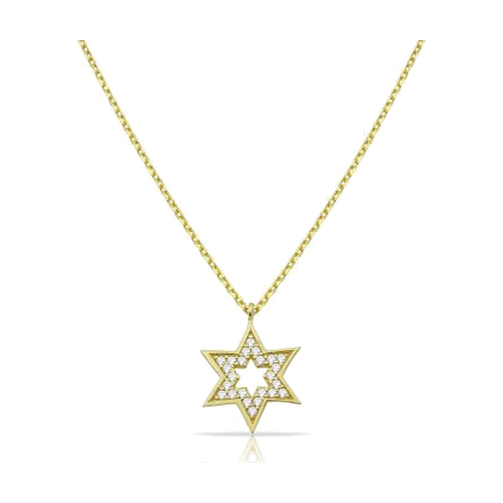 14k Gold Pave Star of David Necklace