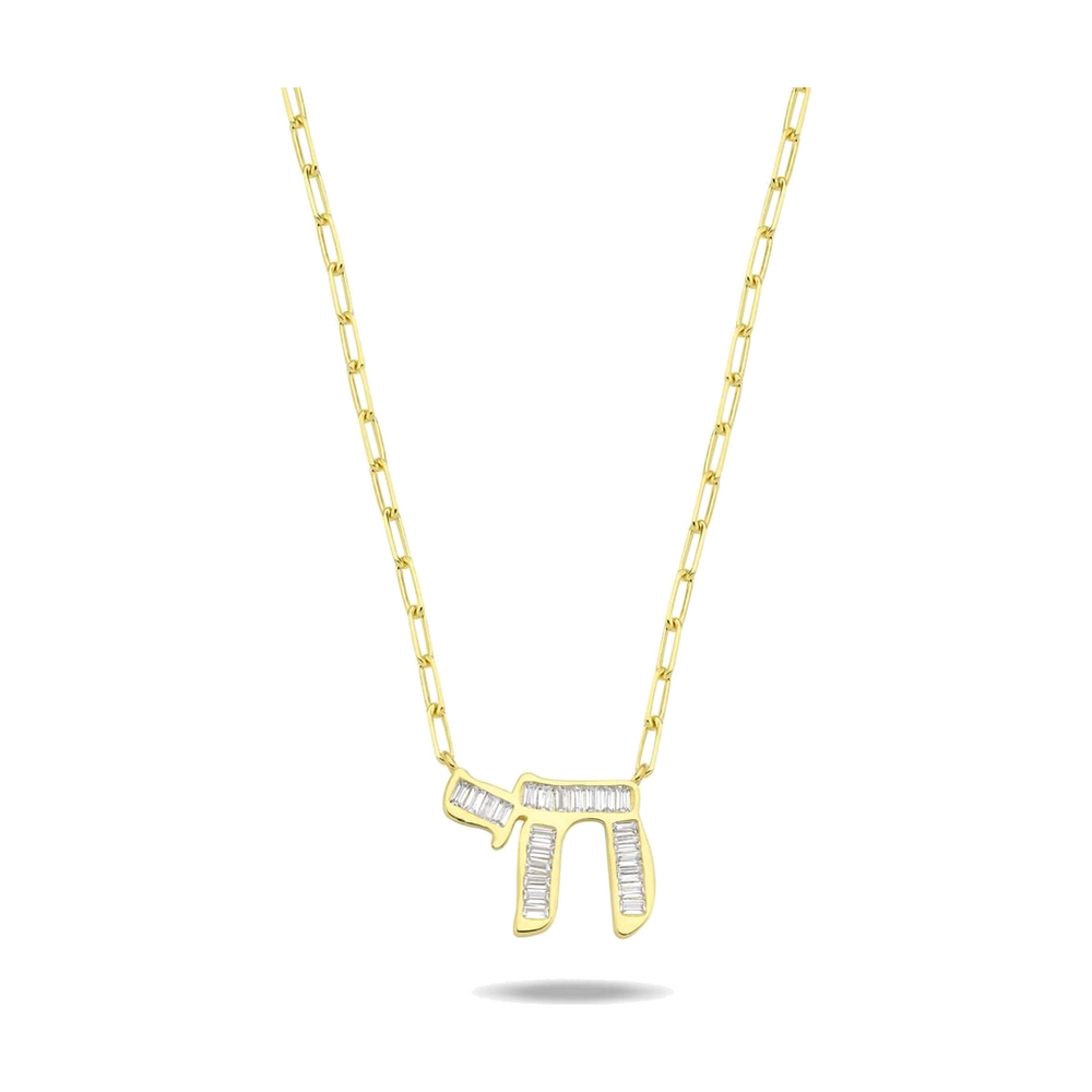 Gold-plated Sterling Silver Baguette Chai Necklace