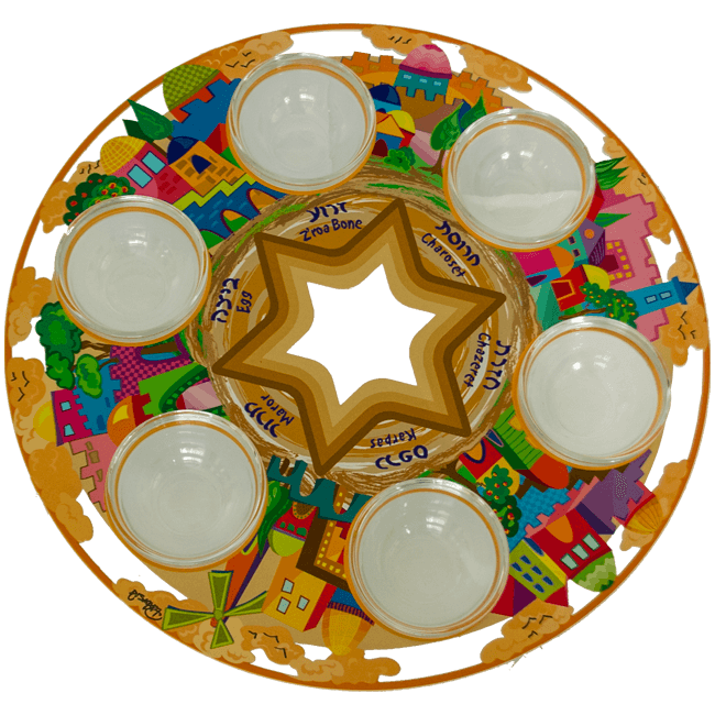 Round Jerusalem Themed Seder Plate