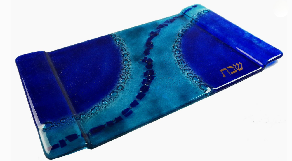 Fused Glass Challah Tray - Dark Blue 