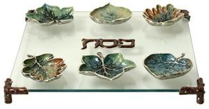 Woodland Leaves Seder Plate - Glass Enameled Pewter