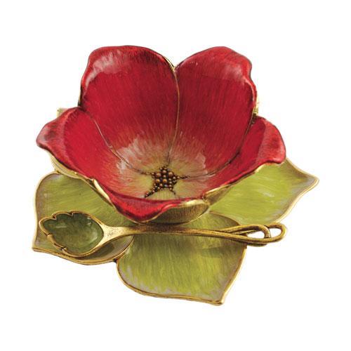 Small Flower Blossom Honey Dish Set, Red and Green