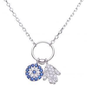 Hamsa and Evil Eye Necklace - Sterling Silver