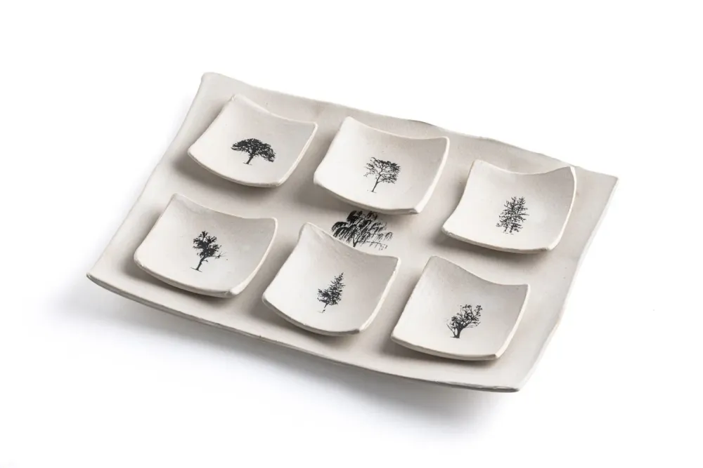 Tree Design Rectangular White Seder Plate