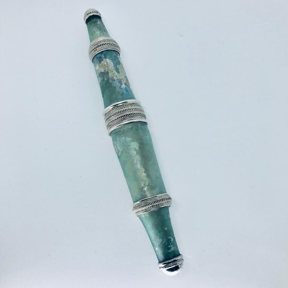 Roman Glass Sterling Silver Mezuzah