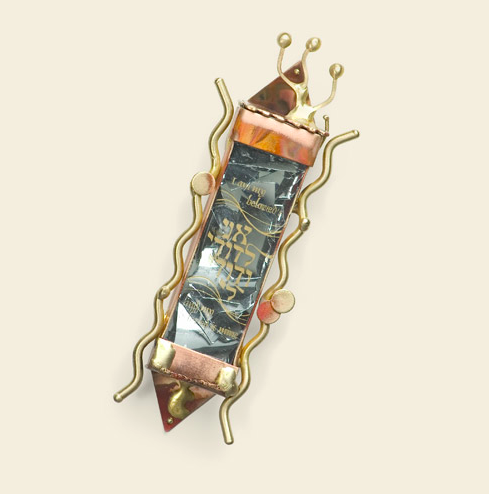 Classic Silver Anniversary Mezuzah - Copper and Glass