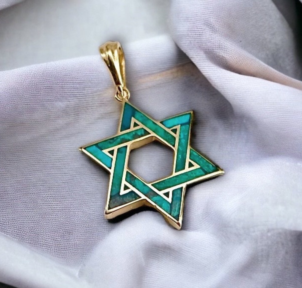 14K Gold Star of David with Eilat Stone Pendant